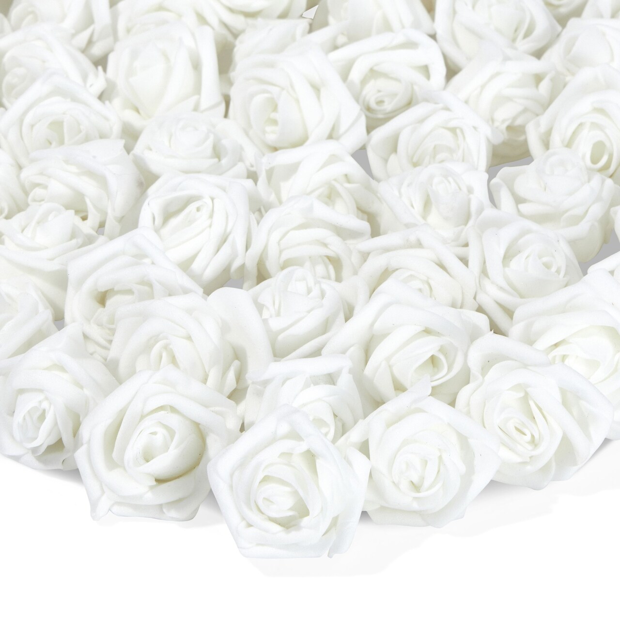 Bright Creations 200 Pack White Flower Heads, 2 Inch Stemless Fake Foam Roses for Wall Decorations, Wedding Receptions, Faux Bouquets, Table Scatter, DIY Crafting Projects